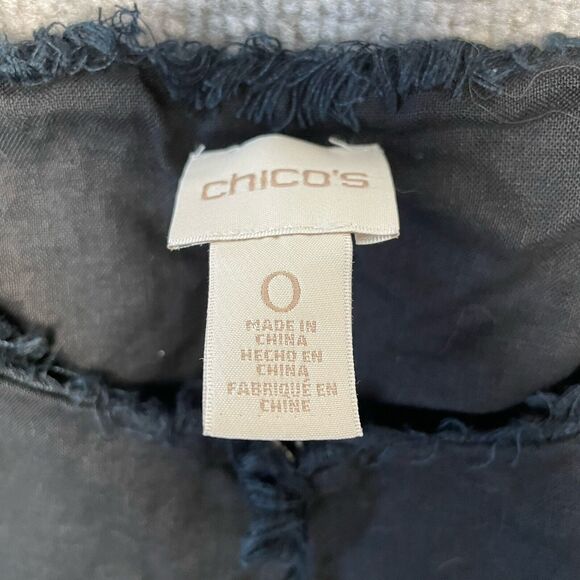 Chico's Shirt Womens Size 0 (Small) Black 100% Linen Cardigan Jacket Neck Clasp - Picture 4 of 9
